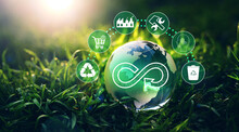 Circular Economy Concept. Energy Consumption And CO2 Emissions Are Increasing.
Sharing,reusing,repairing,renovating And Recycling Existing Materials And Products As Much Possible.