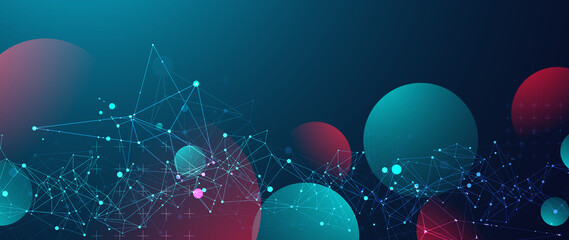 Abstract polygonal vector background with connecting dots and lines. Template for science and technology presentation. Plexus style.