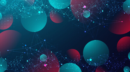Abstract polygonal vector background with connecting dots and lines. Template for science and technology presentation. Plexus style.