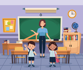 Wall Mural - teacher and kids in classroom