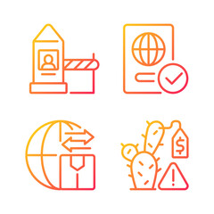 Sticker - Borders control measures gradient linear vector icons set. Contraband prevention. Illegal trade prohibition. Thin line contour symbols bundle. Isolated outline illustrations collection