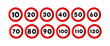 Speed limit sign icon set. Road sign. Traffic concept. Vector EPS 10. Isolated on white background