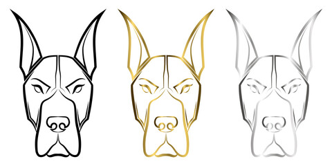 Wall Mural - Three color black gold and silver line art of Great Dane dog head Good use for symbol mascot icon avatar tattoo T Shirt design logo or any design