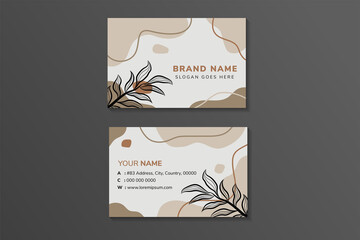 Poster - Abstract modern minimal floral business card design template. Minimalistic abstract shape with elements of plants. Decoration for walls, posters, identity cards. Vector illustration on grey background