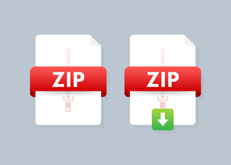Leinwandbilder - Download ZIP button on laptop screen. Downloading document concept. File with ZIP label and down arrow sign. Vector illustration.