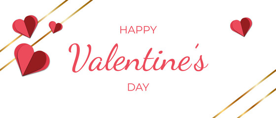 Happy Valentine's Day banner. Festive banner in white with golden ribbons 