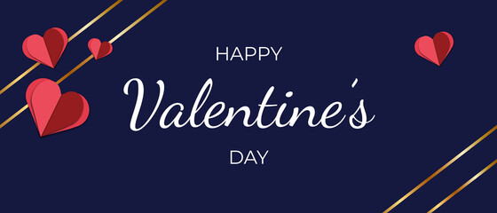 Happy Valentine's Day banner. Festive banner in blue with golden ribbons 
