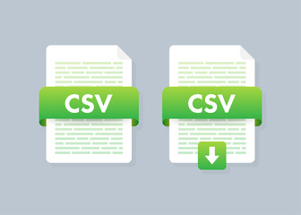 Leinwandbilder - Download CSV button on laptop screen. Downloading document concept. File with CSV label and down arrow sign. Vector illustration.