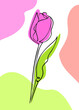 Tulip flower drawn with one line and color spots. One line artwork flat style. Minimalist contour drawing. Collection of plants for postcards, banner, posters and wall decoration.
