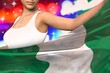 pretty lady holds Nigeria flag in front on the party lights - flag concept 3d illustration