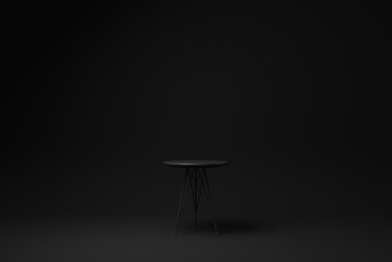 Wall Mural - Black round table on black background. minimal concept idea. monochrome. 3d render.