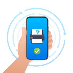 Aufkleber - Printer icon with wifi wireless symbol. Wireless printer. Vector stock illustration.