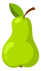 Sticker - Green pear icon. Sweet fresh fruit in cartoon style