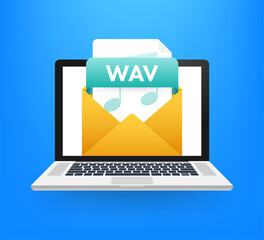 Leinwandbilder - Download WAV button on laptop screen. Downloading document concept. File with WAV label and down arrow sign.