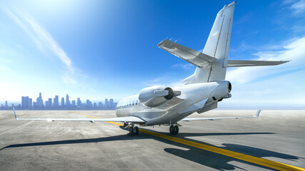 Wall Mural - modern airliner on a runway against a skyline