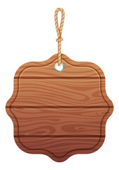 Sticker - Wooden panel hanging on string. Blank banner template