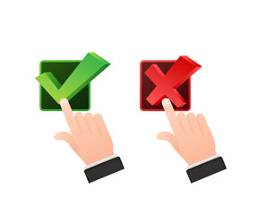 Poster - yes and no button with hands. feedback concept. positive feedback concept. choice button icon. vecto