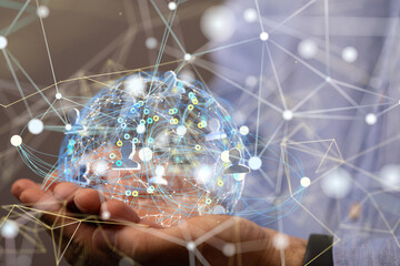Fototapete - Global network. Blockchain. 3D illustration. Neural networks and artificial intelligence. Abstract