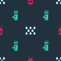 Wall Mural - Set Tram and railway, Water drop and London mail box on seamless pattern. Vector