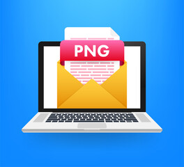 Leinwandbilder - Download PNG button on laptop screen. Downloading document concept. File with PNG label and down arrow sign. Vector illustration.