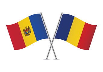 Moldova and Romania flags. Moldovan and Romanian flags isolated on white background. Vector illustration.