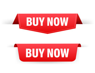 Poster - Buy now. Red Ribbon on white background. Vector stock illustration.