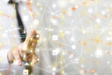 Neural network 3D illustration. Big data and cybersecurity