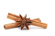 Cinnamon sticks with star anise isolated on white background