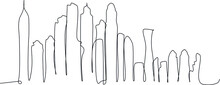 Modern Metropolis With Skyscrapers One Line Art