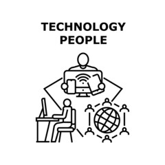 Wall Mural - Technology people business. network social design. digital work team. data computer vector concept black illustration