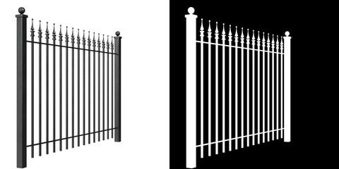 3D rendering illustration of an iron fence
