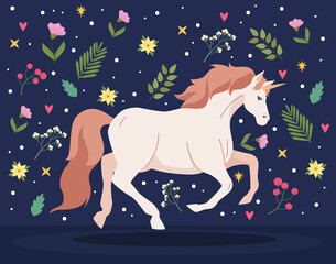 Wall Mural - orange unicorn with flowers