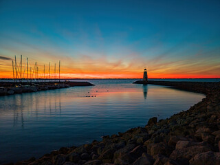 Wall Mural - Sunset beautiful landscape of the Lake Hefner lighthouse