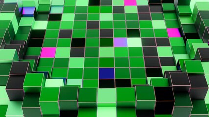 Aufkleber - Small green, pink and black squares.Design. Multicolored squares in abstraction grow and then fall again