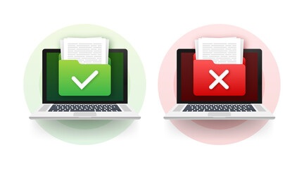 Poster - yes no check mark sign on clipboard lined paper notebook. document icon. vector stock illustration.
