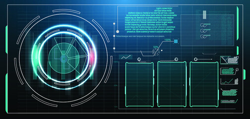 Poster - HUD, UI, GUI futuristic user interface screen elements set. High tech screen for video game. Sci-fi concept design.  Virtual hi Scifi HUD, UI, GUI futuristic user frame interface screen elements set.