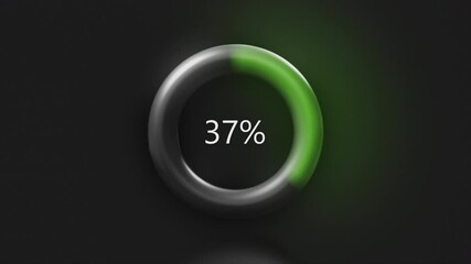 Poster - The percentage ring. Motion.A black background and a transparent ring on which the download flows from zero to one hundred percent in abstraction.