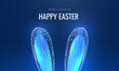 Headband easter neon bunny in a glowing futuristic style. Technological greeting card with a holiday. 3d model of hare ears with computer board pattern