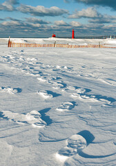 Wall Mural - 538-24 Grand Haven Lights and Wind Sculpted Footprints in the Snow