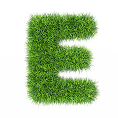 Grass letter E on white background isolated fresh green grass on a clean white background