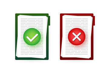 Poster - yes no check mark sign on clipboard lined paper notebook. document icon. vector stock illustration.