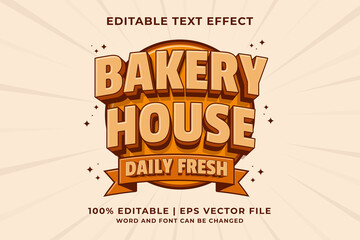 Poster - Editable text effect - Bakery House Logo 3d Traditional Cartoon template style premium vector