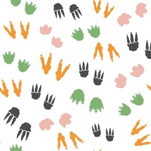 Dinosaur Footprint Pattern For Kids. Childish Background For Textile Goods