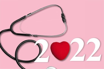 Canvas Print - Medical and Health Insurance on Year 2022 Concept, Stethoscope With Text New Year 2022