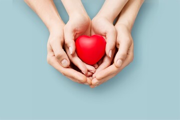 Poster - Concept Happy Mother's Day or International Day of Families. Heart in the hands of daughter and mother