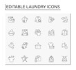 © Antstudio - Laundry service line icons set. Washing, ironing and drying clothing. Cleaning service. Householding.Laundry service concept. Isolated vector illustrations.Editable stroke