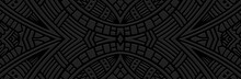 Banner, Modern Cover Design. Dynamic Geometric Ethnic 3d Pattern On Black Background, Embossed Decorative Texture. Vector Graphics For Business Background, Magazine Layout, Brochure, Booklet, Flyer.