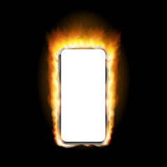 Poster - Smartphone fire mockup. Cellphone frame with blank display isolated templates. Vector stock illustration.