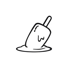 Black Single Melted Popsicle On The Floor Line Icon. Simple Falling Sweet Flat Design Pictogram, Vector Illustration For App Logo Web Button Ui Ux Interface Elements Isolated On White Background