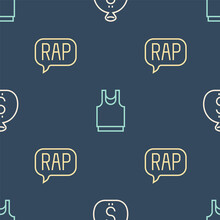 Set Line Money Bag, Rap Music And Undershirt On Seamless Pattern. Vector